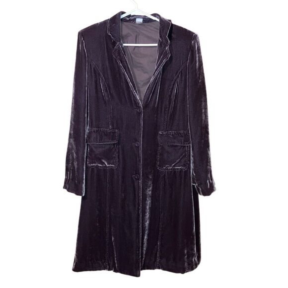 Garnet Hill Jackets & Blazers - Garnet hill velvet silk blend purple long line trench coat size 16 #751